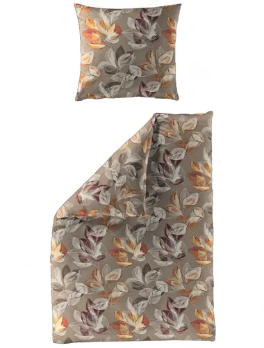 Bettwäsche Bierbaum Biber 4136-81 - Modernes Blätterdesign in Nuss und Caramel - Zweiteiliges Bettwäsche-Set (135x200 cm) aus 100% Baumwolle, pflegeleicht und mit STANDARD 100 by OEKO-TEX ausgezeichnet – ideal für ein gemütliches Schlafzimmer.