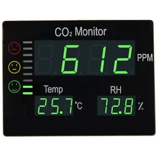 Seben HT-2008 CO2 Messgerät Ampel - Innenraum-Luftqualitätsmessgerät mit XL LED-Display und Ampelsystem zur besseren Lesbarkeit, ideal für Großräume und zur 24/7 Luftanalyse.