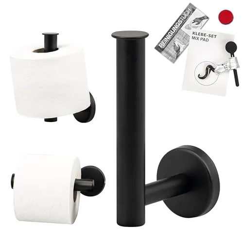 bremermann Bad-Serie PIAZZA BLACK - Eleganter Toilettenpapierhalter mit Klebeset - Schicker Toilettenpapierhalter in Schwarz aus Edelstahl, ideal für die Wandmontage im Badezimmer. Inklusive Klebeset für eine einfache und schnelle Installation.