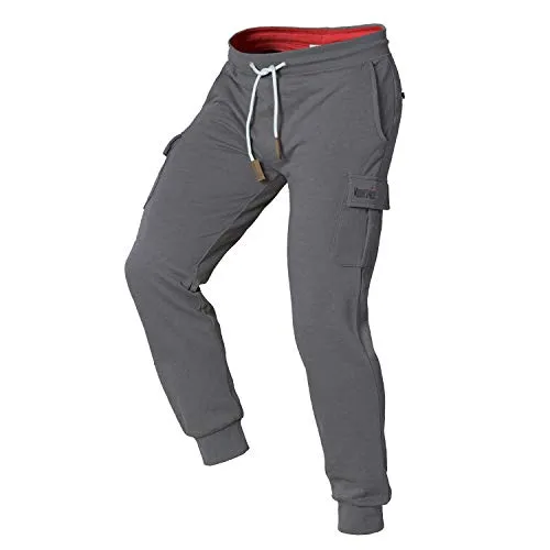 Mount Swiss Lange Freizeithose Herren Cargo I Lange Sweatpants Herren mit Taschen - 2 Seiten- und 2 Gesäßtaschen mit Reißverschluß I Sport Hose Herren Farbe: Stahlgrau, Größe XXL