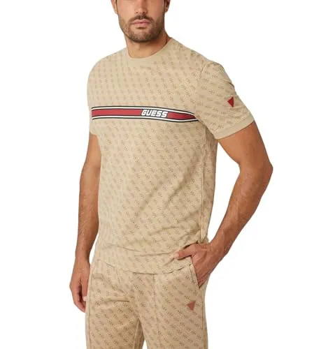 GUESS Herren Eco Jamey T-Shirt, 4 g AOP Beige Blanco, L von GUESS