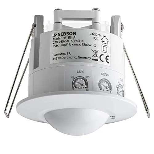 SEBSON® Bewegungsmelder Innen Unterputz - 2er Set - Bewegungsmelder für die Deckenmontage, 360° Erfassungsbereich von 2-16m, programmierbar und LED geeignet, ideal für effiziente Raumüberwachung.