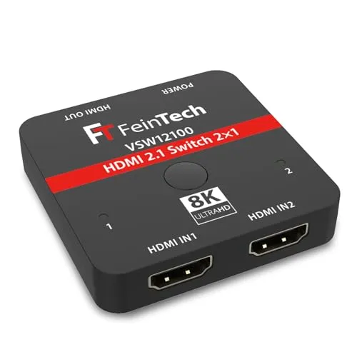 FeinTech VSW12100 HDMI 2.1 Switch - 2 in 1 Out, unterstützt 4K 120Hz und 8K 60Hz für Xbox und PS5, ideal für Gaming und Heimkino