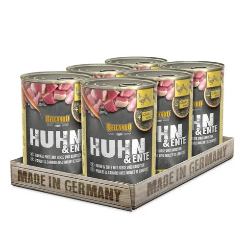 Belcando Huhn & Ente mit Hirse und Karotten - hochwertiges Nassfutter in Dosen 6x400g, Nassfutter für: Hunde