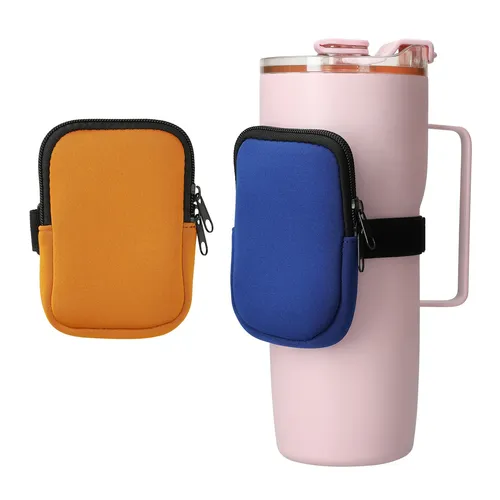 2x Neopren Tasche für Trinkflasche - Blau Orange tragegurt schultergurt sleeve