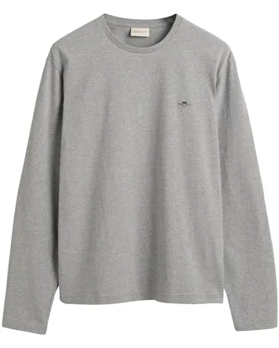 Gant Herren REG Shield LS T-Shirt, Grey Melange - Stylisches Langarm-T-Shirt für Herren, bietet höchsten Tragekomfort und eine elegante Optik mit regulärer Passform, ideal für den Alltag.