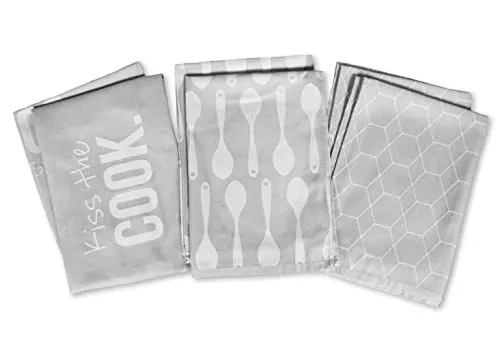 jilda-tex Geschirrtücher Küchentücher Spültücher 6er Pack 100% Baumwolle Verschiedene Designs (Kiss The Cook)