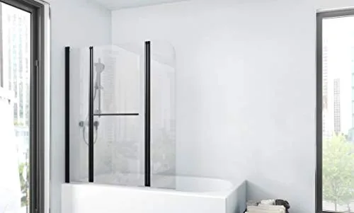 Duschwand CITY 125 x 140 cm - Faltbar & Beidseitig Montierbar - Duschtrennwand 3-teilig aus 4mm Einscheibensicherheitsglas mit elegantem matt schwarzen Design, ideal für moderne Badezimmer. Hohe Stabilität und versteckte Verschraubungen sorgen für eine edle Optik.