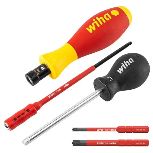 Wiha Schraubendreher TorqueVario-S electric Set - VDE zertifiziert, 5-teilig mit variabel einstellbarem Drehmoment und SoftFinish Griffdesign für sicheres Arbeiten bis 1000 Volt