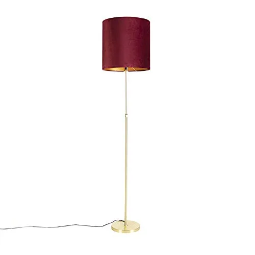 Qazqa Stehlampe Parte fl - Klassische Eleganz in Rot - Standleuchten mit verstellbarer Höhe von 103 bis 143 cm, eleganter burgunderroter Samtlampenschirm und dimmbar für eine stimmungsvolle Atmosphäre.