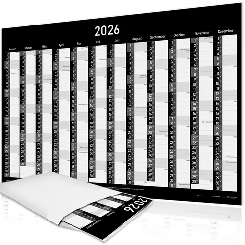 Jahreskalender 2026 XXL Jahresplaner DIN A1 Büro Kalender Plakatkalender Schwarz