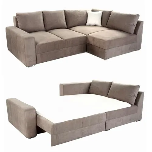 Federkern Ecksofa mit Schlaffunktion 260x181 cm - Sofa & Couch mit Boxspring-System, ausziehbarer Bettfunktion und viel Stauraum im Bettkasten - ideal für Entspannung und Schlafkomfort.