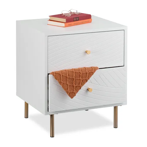 Weißer Nachttisch mit 2 Schubladen - Nachttische & Nachtkonsolen – Stilvoller Nachttisch in Weiß mit zwei geräumigen Schubladen für optimalen Stauraum und ein modernes Schlafzimmerdesign.