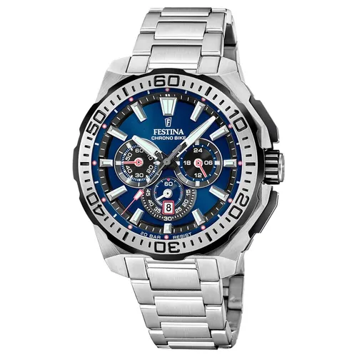 Festina Quarz Herren Chrono Bike F20724/2 - Sportlicher Zeitmesser in Blau und Silber - Chronographen mit blaufarbigem Zifferblatt und silberfarbigem Edelstahlarmband – perfekt für Sportler und Radliebhaber.