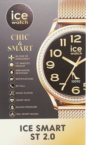 ICE WATCH Smart ST 2.0 Gold Milaneseband 39mm - Elegante Smartwatch mit vergoldetem Gehäuse und Milanesearmband. Integrierte Funktionen wie Schrittzähler und Wetteranzeige machen sie zum idealen Begleiter für stilbewusste Frauen.