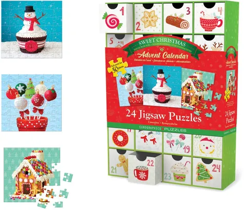 Eurographics Puzzle Adventskalender Christmas Sweets - Puzzles, 24x50 Teile für festliche Vorfreude, mit bunten Motiven und hochwertiger Pappe für stundenlangen Spaß.