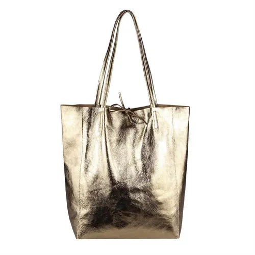 ITALYSHOP24 Schultertasche aus Rindsleder - Elegante Damen Schultertasche aus leichtem Rindsleder in Champagne (Metallic), ideal als Handtasche oder Henkeltasche mit praktischem Handyfach und großem Hauptfach.