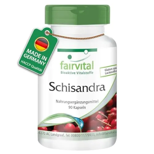 Fairvital | Schisandra Kapseln - 90 Kapseln - 150mg Schisandra Extrakt pro Kapsel - HOCHDOSIERT - Wu Wei Zi (Schisandra chinensis) - standardisiert auf 9% Schisandrin - VEGAN