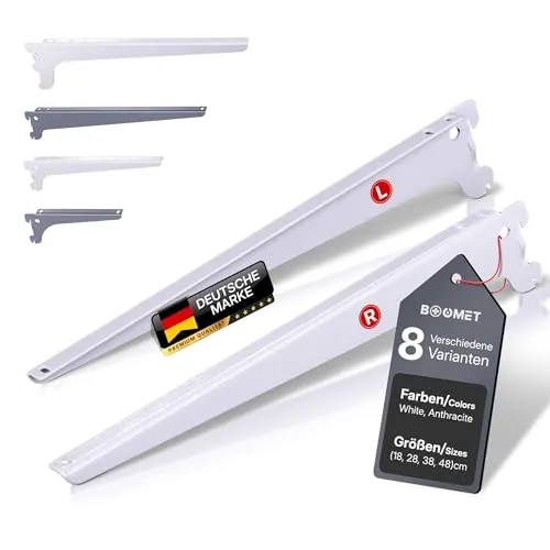 BOOMET Regalträger Set für Wandschienen · Länge: 28cm · Farbe: Weiß · Menge: 2 · Regalhalterung für Wandregal Metall · Regalsystem Regalwinkel Regalhalter