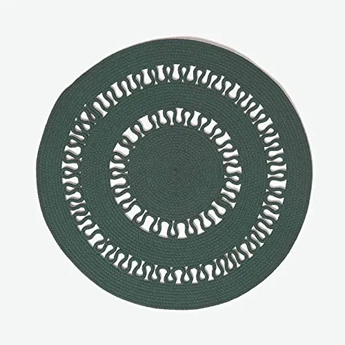 Homescapes Geflochtener runder Teppich mit Häkel-Muster, grün, 70 cm - Kurzflor-Teppich im Boho-Stil, handgefertigt aus strapazierfähiger Baumwolle, ideal für Wohnzimmer oder Schlafzimmer.