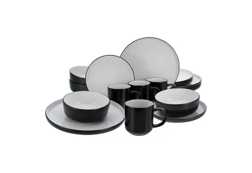 CreaTable Kombigeschirr 16tlg - Nordic Steinzeug - Elegantes 16-teiliges Geschirrset in cool black, spülmaschinengeeignet. Ideal für stilvolle Anlässe und den täglichen Gebrauch. Bestehend aus Tellern, Schalen und Bechern.
