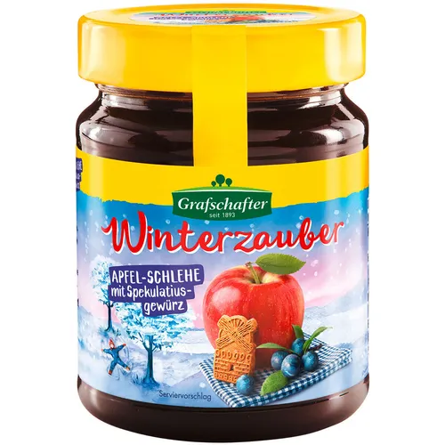 Grafschafter Winterzauber Apfel Schlehe mit Spekulatiusgewürz 320g - Fruchtige Saftkreation mit winterlichem Spekulatiusgewürz, perfekt für die kalte Jahreszeit und ideal zum Verfeinern von Desserts oder als Geschenk.