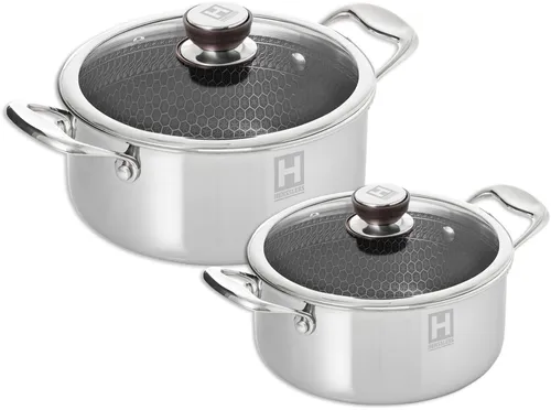 HENSSLERS Topf-Set 2-tlg. Edelstahl - Hochwertiges 2-teiliges Topf-Set mit 3-Schicht Material, induktionsgeeignet und antihaftbeschichtet – ideal für gesundes Kochen und einfache Reinigung.