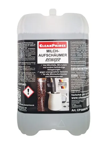 CleanPrince Milchaufschäumer Reiniger Konzentrat - Effektiver Spezialreiniger für Milchaufschäumer, entfernt Milchrückstände und sorgt für ungetrübten Kaffeegenuss. Ergibt bis zu 16 Liter Fertiglösung und ist lebensmittelecht.