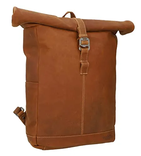 Gusti Rolltop Leder Bendik Kurierrucksack - Tagesrucksack aus hochwertigem Echtleder, ideal für Stadt- und Wandertouren. Mit praktischem Rolltop-Design und viel Stauraum für Laptop und persönliche Gegenstände. Langlebig und stylisch!