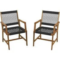 COSTWAY 2er Set Gartenstühle aus Akazienholz - Gartenstühle mit ergonomischem Design und 160 kg Tragfähigkeit, ideal für Terrasse und Balkon. Handgewebte Kunststoffseile sorgen für Atmungsaktivität und hohen Komfort.
