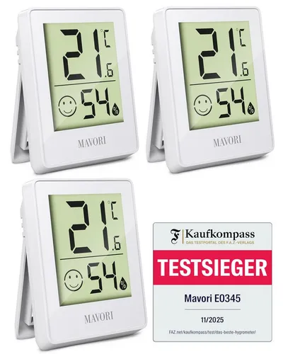 MAVORI Hygrometer und Thermometer digital mit sehr präzisen Messwerten, (3-St), Thermometer mit Luftfeuchtigkeit