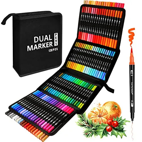 AFXXE Aquarellstifte,Dual Brush Pen Set 120 Farben,Filzstifte Dicke und Dünne für Erwachsene/Kinder,Pinselstifte Malstifte Watercolor Stifte für Handlettering Kalligraphie,Aqua Marker Malen mandala