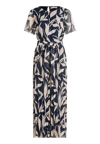 Betty & Co Damen Jumpsuit mit Plissee 40, Dunkelblau/Natur - Stylischer, figurumspielender Jumpsuit mit V-Ausschnitt und femininem Muster. Ideal für besondere Anlässe und den täglichen Einsatz. Tragekomfort und Eleganz vereint.
