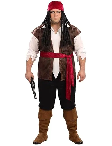 DEGUISE TOI Vegaoo Piraten-Kostüm XXL - 6-teilig in braun-rot-weiß - Kostüm für Karneval mit Oberteil, Hose, Bandana, Gürtel und Überschuhen. Aus 100 % Polyester, ideal für unvergessliche Piratenabenteuer.