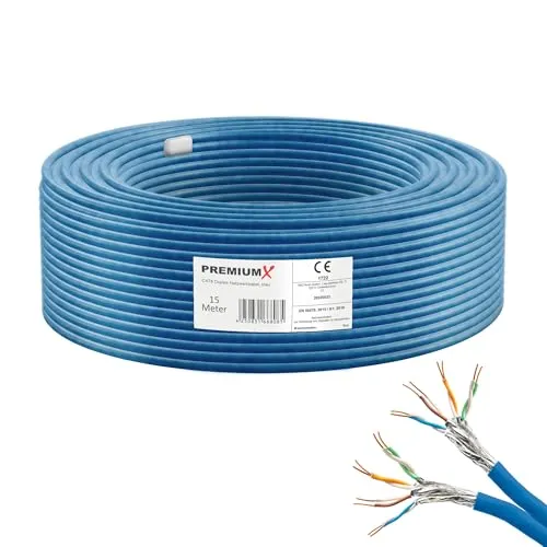 PremiumX 15m CAT 8 Netzwerkkabel - Duplex LAN Kabel Ethernet - Netzwerkkabel mit 40 Gbit/s Datenübertragung, ideal für anspruchsvolle Multimedia-Anwendungen. Doppelte Schirmung sorgt für minimale Störungen und hohe Zuverlässigkeit.