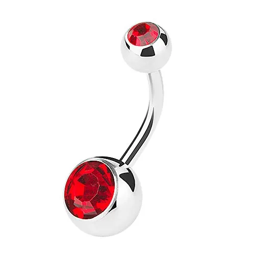 Piercingfaktor Bauchnabelpiercing Banane Piercing Bauch Stecker Gebogen mit Doppel Multi Kristall Kugel 1,6mm x 10mm x 4mm Rot