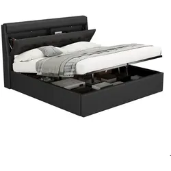 Stauraumbett 180x200 cm, Polsterbett mit Lattenrost und Kopfteil