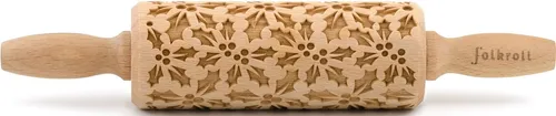 folkroll Teigroller 3D-Motiv-Teigrolle Massivholz, Stechpalme