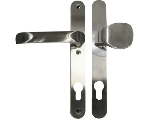 Schmalrahmengarnitur für Wohnungseingangstür PZ mit Knopf aus Edelstahl - Hochwertiges Beschlagset aus Metall und Zamac, ideal für sichere und stilvolle Eingangstüren.