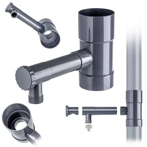 KADAX Regensammler 80mm, Regenwassersammler für Fallrohr, Regendieb mit integrierten Ventil, Wassersammler aus hochwertigem Kunststoff, Wasserdieb (Grau)