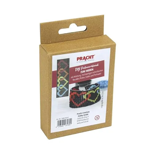 Pracht Creatives Hobby 5884-00241 - DIY Bastelset zum Gestalten eines Herz-Perlenarmbands, mit schwarzen und bunten Miyuki-Perlen, Gesamtgröße ca. 14 x 3 cm