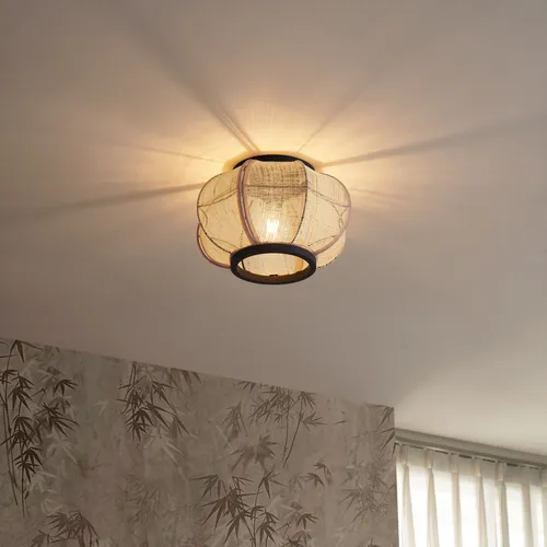 QAZQA Rob - Orientalische Deckenleuchte - Deckenleuchte im orientalischen Stil aus Stahl mit braunem Holzrahmen, ideal für Wohnzimmer oder Schlafzimmer. Dimmbar und LED geeignet, sorgt für eine gemütliche Atmosphäre.