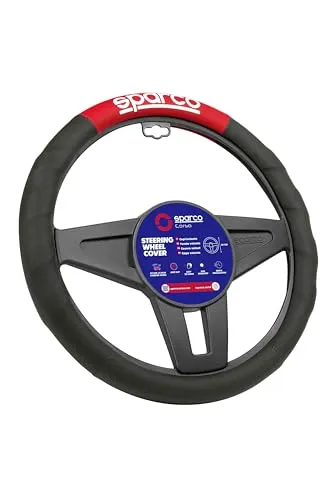 SPARCO SPC1111RS Universal Car Steering Wheel Cover, Black/Red