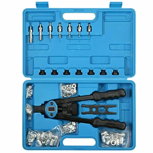 Handnietwerkzeugsatz, 33 cm lange Griffe mit 7 metrischen Dornen und 110 Nietmuttern von M3 bis M12