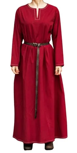 Leonardo Carbone® Damen Kleid Wikinger Unterkleid Helga | Elegante Details | Ideal für Karneval und Cosplay | 100% Baumwolle Rot XL - Entdecke das Wikinger Unterkleid Helga aus hochwertiger Baumwolle. Mit eleganten Ziernähten und fließender Silhouette ist es ideal für Mittelalter-Events und LARP. Genieße Komfort und Stil bei jedem Abenteuer!