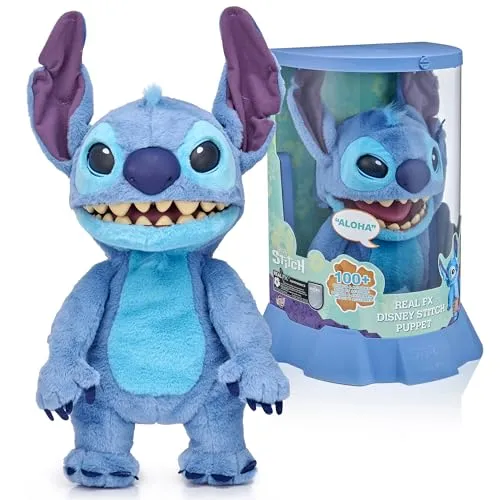 WOW! STUFF Real FX Disney Stitch Puppet - 45,7 cm Animatronic Plüsch - Plüschpuppen mit über 100 Action- und Soundkombinationen, realistische Bewegungen und Stimmen machen Stitch zum perfekten Kuschel- und Spielkameraden ab 6 Jahren.
