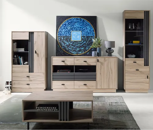 Lomadox Wohnzimmer-Set ANTIGUA-133, Mega-Spar-Set, 4-teilig - Elegantes 4-teiliges Wohnzimmer-Set in Eiche mit anthrazitfarbenen Details. Ideal für viel Stauraum und stilvolle Gestaltung. Perfekt für Ihr Zuhause!