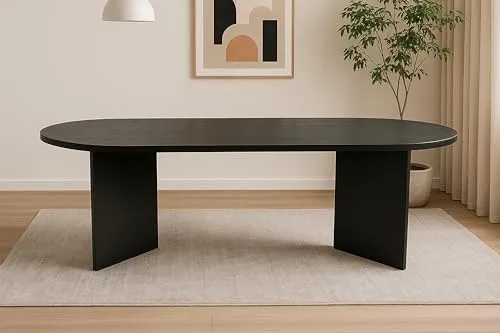 SAM Esszimmertisch Ovi | 204 x 90 cm | Holz Schwarze-Optik | Tischplatte 40mm | Tischbeine in V-Form | ovaler Esstisch mit geraden Kanten | Holztisch Esszimmer | Esstisch Holz
