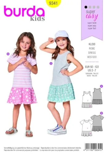 Burda Kids Schnittmuster #9341 Mädchen Kleid mit Volantrock Gr. 92-122