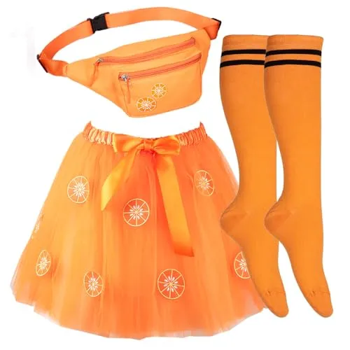 Goldschmidt Orangen Kostüm Set mit Tutu und Bauchtasche für Damen - Süßes Orangen Kostüm-Set mit Tüllrock, Bauchtasche und Kniestrümpfen. Perfekt für Fasching und Karneval. Der elastische Gummibund sorgt für eine bequeme Passform.